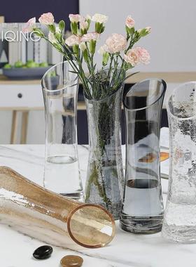 养竹子花瓶玻璃透明富贵竹竹银柳大号40cm高碎冰裂纹50cm冰裂