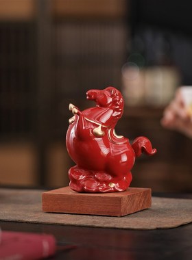 唐马摆件一对招财红色生肖马年吉祥物客厅玄关酒柜桌面装饰品摆设