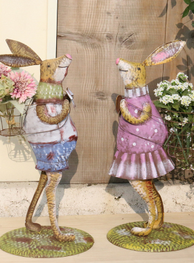 岛拉铁艺情侣可爱兔子园艺摆件景观园林装饰小兔别墅花园阳台装饰