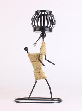 创意铁艺麻绳女孩灯笼烛台家用装饰艺术摆件客厅铁艺工艺品灯笼