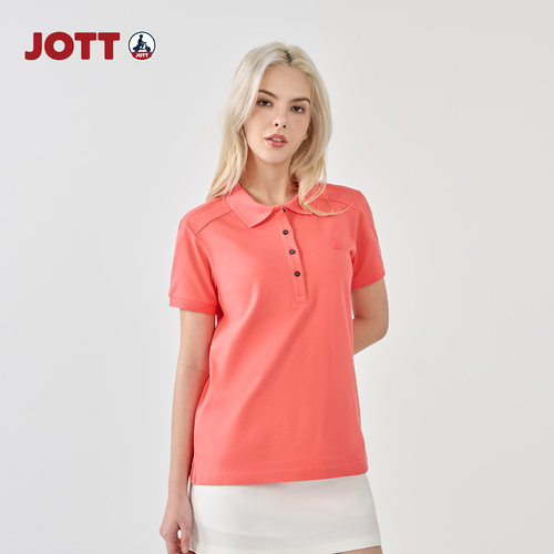 JOTT专柜正品/正肩珊瑚红时尚休闲风Polo衫上衣t短袖女士夏季新款 - 图1