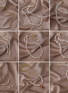 复古淡水珍珠项链法式巴洛克百搭不规则小众设计感欧美简约锁骨链