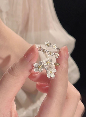 立体花朵戒指银色鸢尾花古风中世纪法式复古宫廷欧式美式夸张开口