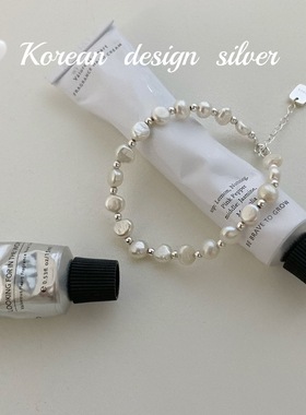 韩国小众设计感手工两面光珍珠手链 S925纯银隔珠叠戴手饰品女ins