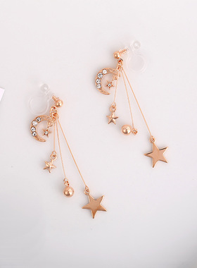 源头货源s925银针新品长款耳饰星星月亮耳坠少女心耳夹女吊坠耳环