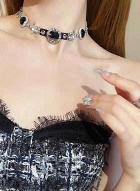 黑色皮绳choker项圈锁骨链女颈带小众气质感脖子配饰脖链项链