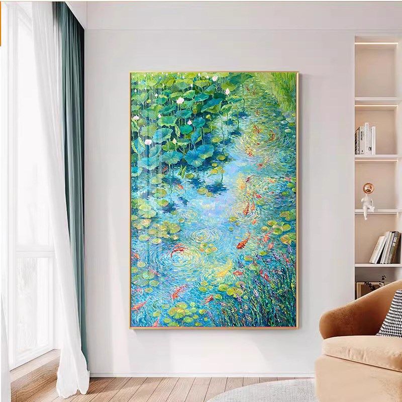 鱼戏荷莲钻石画0客厅玄关莫奈风景装饰画十字绣水钻砖石画,淘宝优惠券,粉丝福利购,淘宝优惠卷