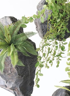 仿真石头悬挂绿植造景室内艺术装置景观雕泡沫假