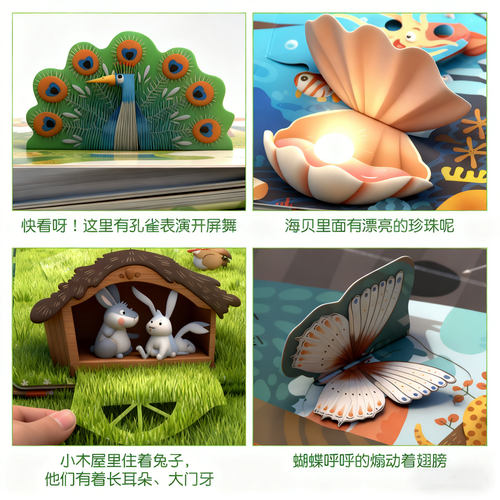 儿童3d立体书翻翻书0-6岁婴幼儿早教认知启蒙绘本动物世界机关书5 - 图1