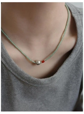 春夏嫩绿色串珠项链叠戴锁骨链女小众夏天新中式小清新森系颈链女