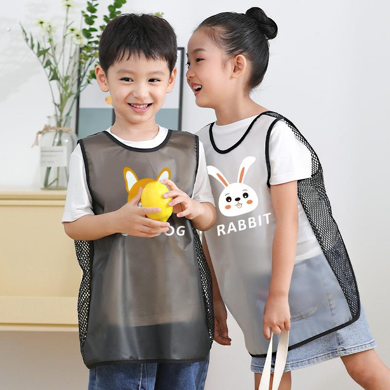 Children's waterproof and oil-proof smock, sleeveless apron vest, art painting clothes, no-wash baby eating bibs with Velcro