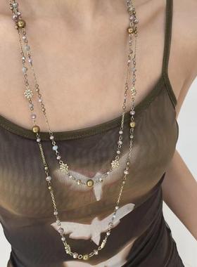 黑色阿姨配件双层交叉项炼配件女性重工业高端锁骨炼项炼