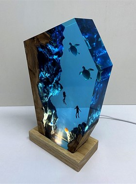 实木树脂摆件家居饰品透明海龟海洋微景观小夜灯情侣中秋节日礼物