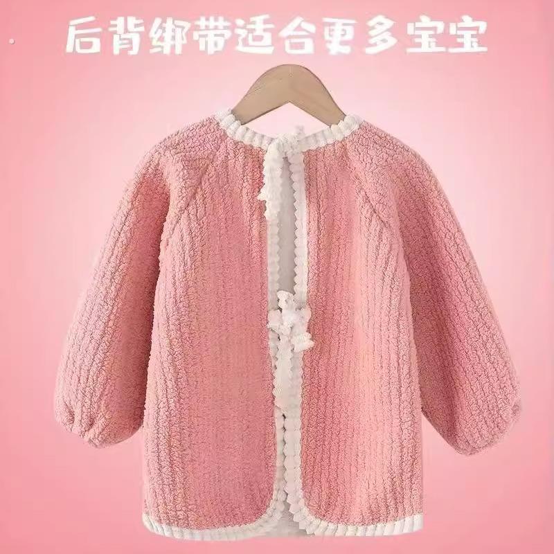 Baby smock plus velvet children's outer wear thickened baby bib winter children anti-dirty winter warm autumn and winter bib