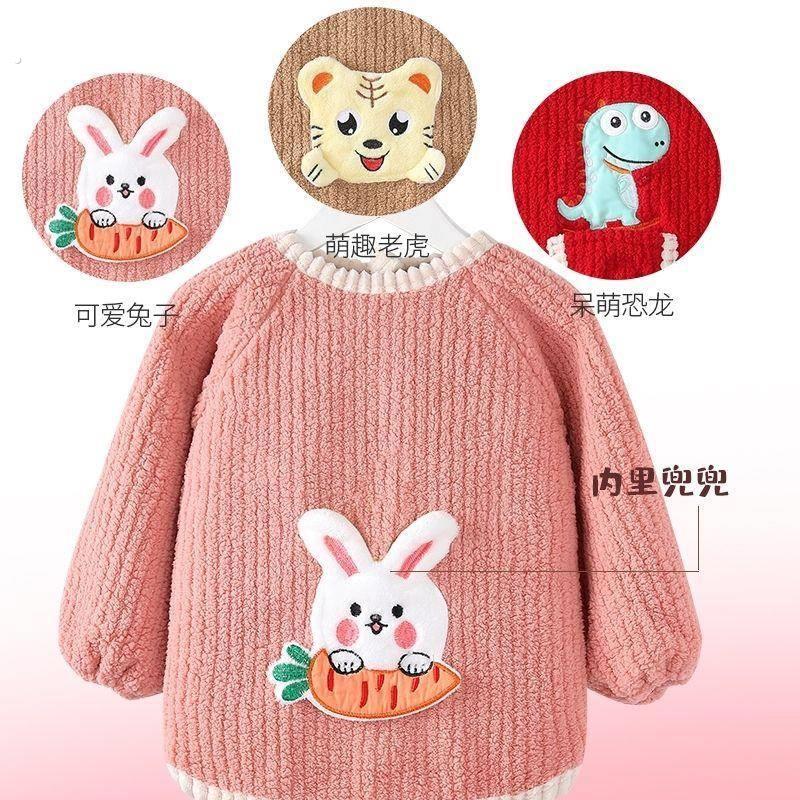 Baby smock plus velvet children's outer wear thickened baby bib winter children anti-dirty winter warm autumn and winter bib