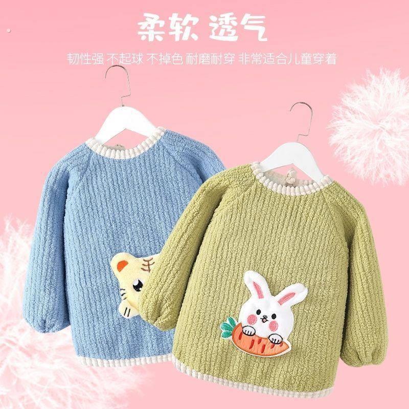 Baby smock plus velvet children's outer wear thickened baby bib winter children anti-dirty winter warm autumn and winter bib
