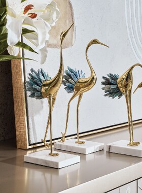 下单有礼翩然仙鹤蓝色水晶现代玄关酒柜客厅装饰