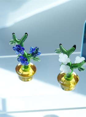 淄博琉璃迷你仿真花盆栽桌面摆件纯手工假绿植办公书桌装饰品礼物