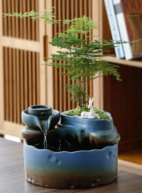 流水小型鱼缸循环水生财招财喷泉景观盆景玄关室茶几