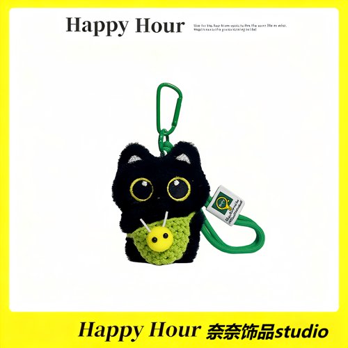 小黑猫包包挂件配饰可爱书包毛绒公仔玩偶钥匙扣送学生礼物情侣 - 图3