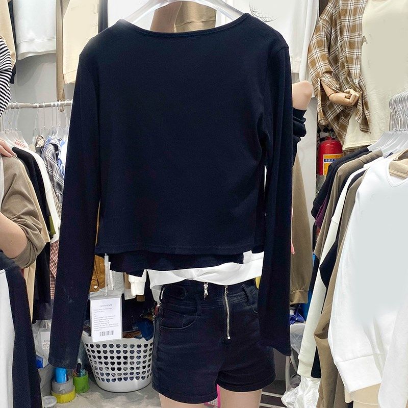 2023秋款圆领长袖排扣修身开衫T恤斜杆打底吊带背心时尚两件套女,淘宝优惠券,粉丝福利购,淘宝优惠卷