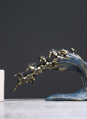 美式老板办公室摆件创意玄关书柜桌面电视酒柜马到成功家居装饰品