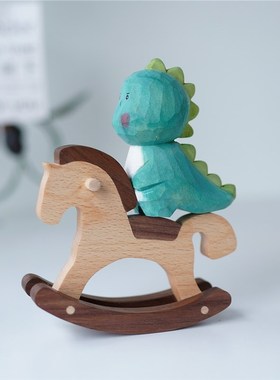 Joe的小作坊/实木小木马桌面摆件玩具可爱儿时的快乐可以摇的礼物