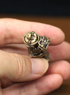 中式复古铜器纯铜龙柱吊坠生肖龙盘龙创意钥匙扣挂件黄铜男款项链