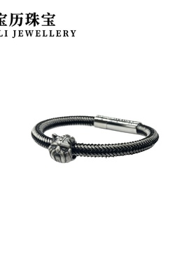 黑银新品潮男勇猛手绳S999足银手环简约大气情侣手镯圣诞节礼物
