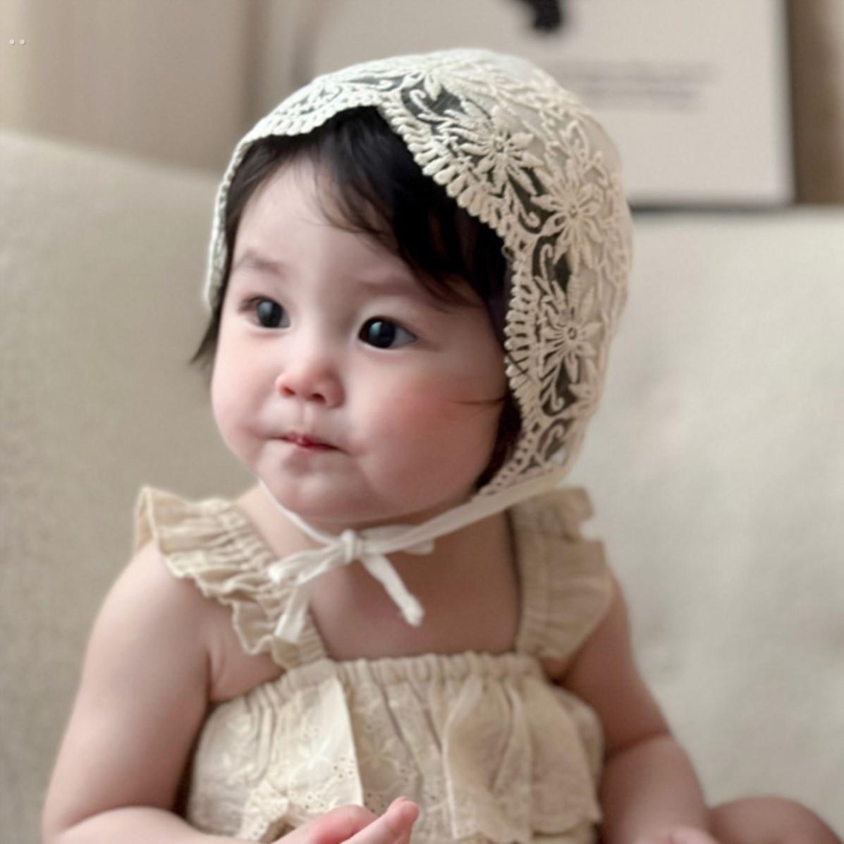 婴儿帽子春秋蕾丝花边公主外出婴幼儿遮阳帽女宝宝宫廷帽夏季薄款 - 图1