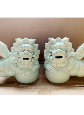 新中式陶瓷狮子一对家居桌面摆件客厅书房装饰陶瓷狮子摆设乔迁礼