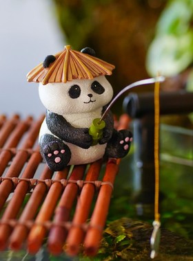 生态古法鱼缸边草缸乌龟缸熊猫钓鱼装饰摆件中式假山流水鱼池造景