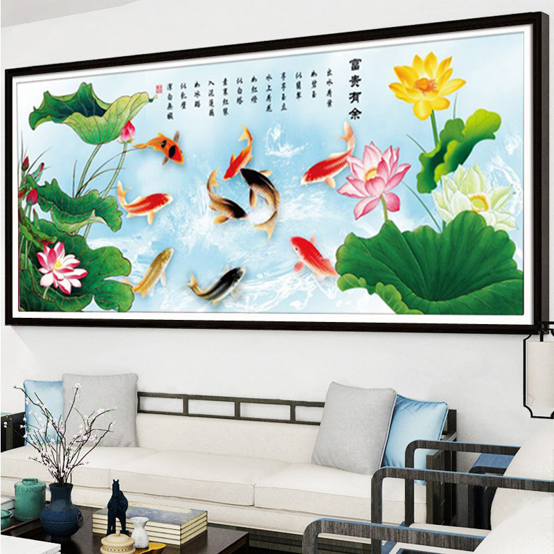 九鱼图水晶钻石画满钻点贴钻粘钻十字绣客厅砖石秀荷花,淘宝优惠券,粉丝福利购,淘宝优惠卷