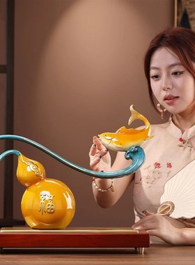 弗朗德福禄有余葫芦摆件家居客厅新中式办公室装饰品乔迁新居礼物