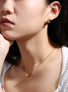 复古爱心玫瑰金S925银项链耳钉