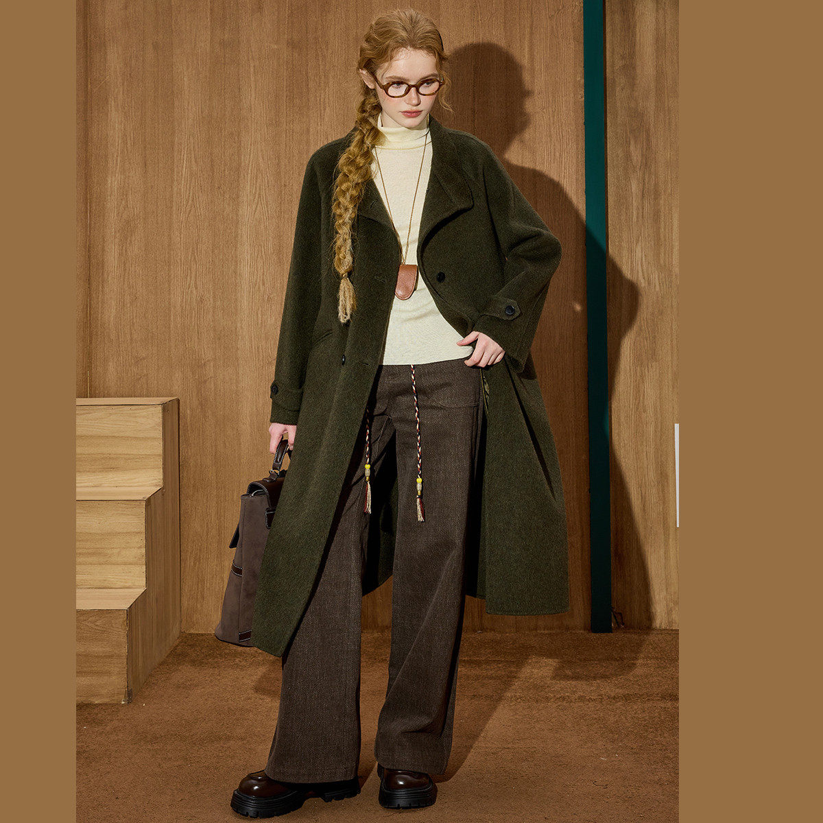 coolhut极简风长款羊绒大衣女双排扣廓形老钱风外套,淘宝优惠券,粉丝福利购,淘宝优惠卷