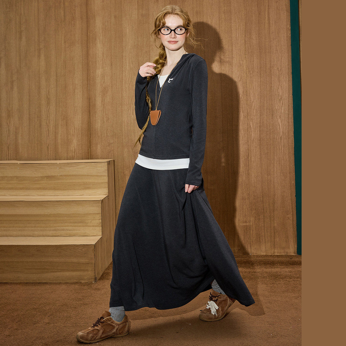 coolhut深灰韩系假两件连帽卫衣套装女春秋小个子针织套装穿搭,淘宝优惠券,粉丝福利购,淘宝优惠卷