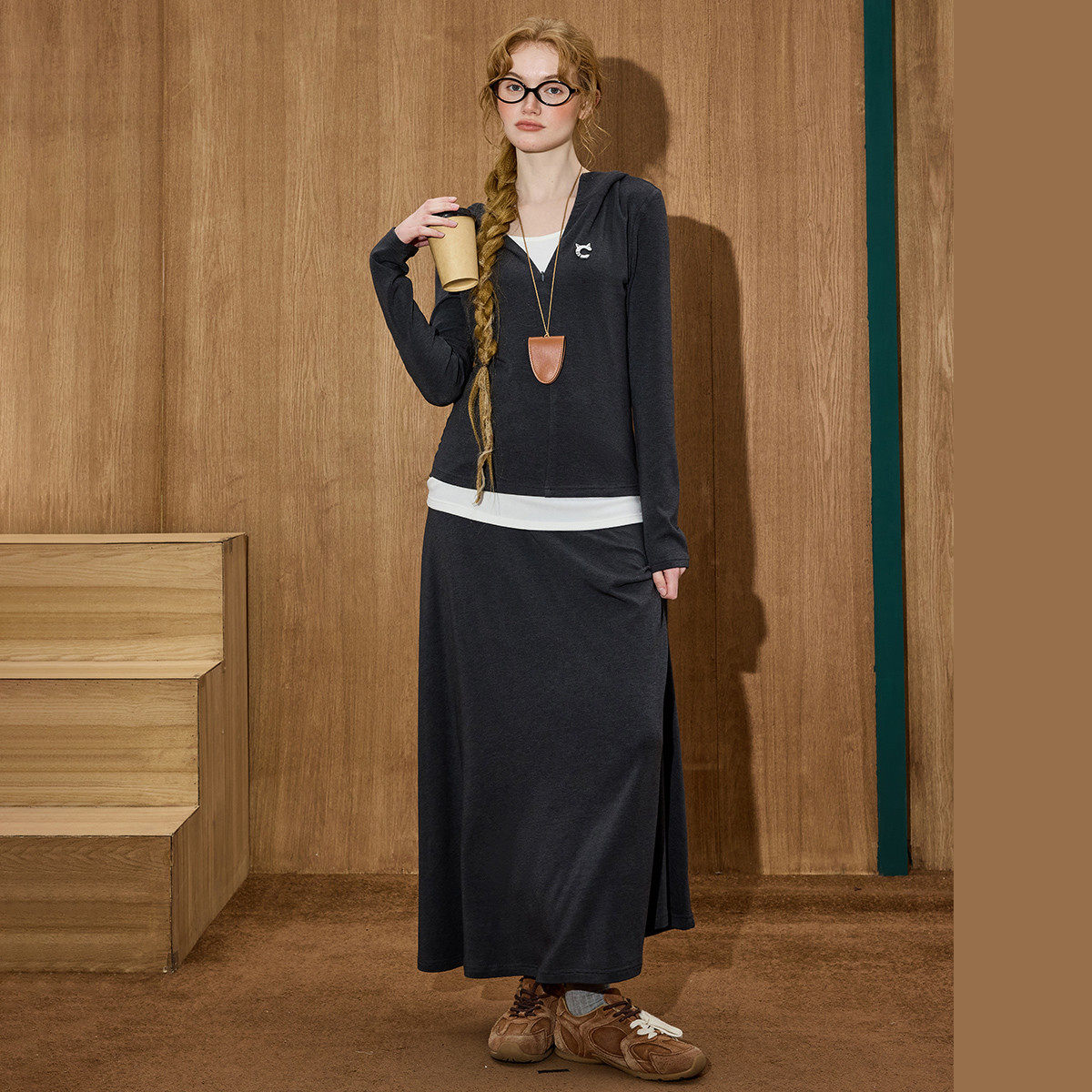 coolhut深灰韩系假两件连帽卫衣套装女春秋小个子针织套装穿搭,淘宝优惠券,粉丝福利购,淘宝优惠卷