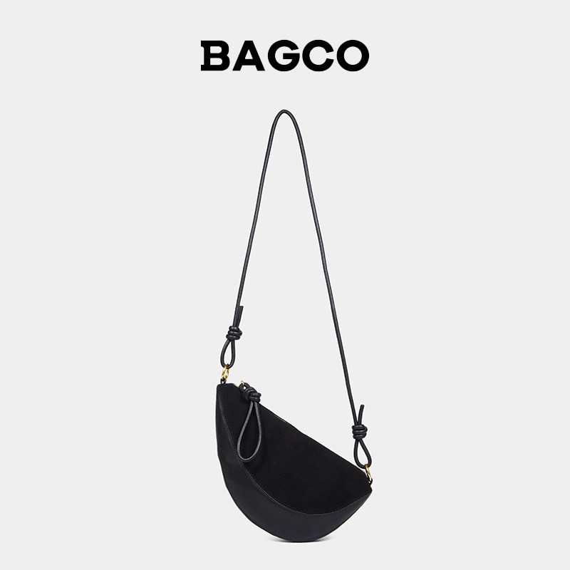 BAGCO反绒磨砂牛皮拼接马鞍包小众设计时尚单肩斜挎包女,淘宝优惠券,粉丝福利购,淘宝优惠卷