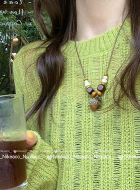 新中式古风长款毛衣链配饰复古民族风橡果吊坠项链女2025新款爆款