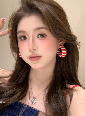 秋冬甜美毛线编织C形耳环女
