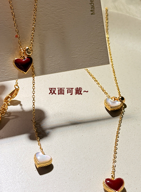红色爱心项链女韩系气质颈链