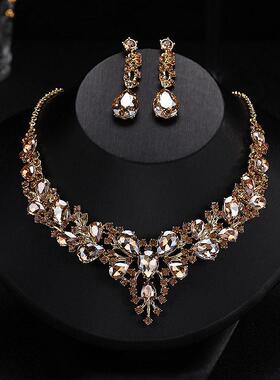 大气新娘项炼耳环锆石结婚饰品套装婚纱晚礼服配饰婚礼宴会