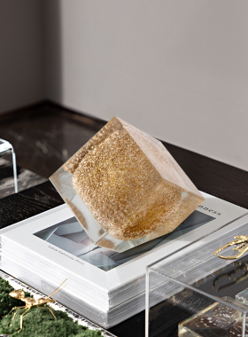 Rz 几何实心方块琥珀玻璃现代简约客厅设计师软装饰品