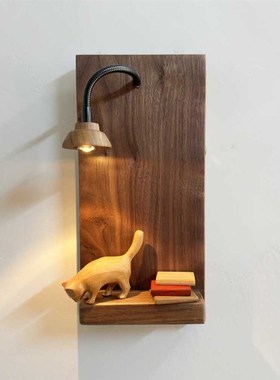 中古电小众复古客厅卧室床头玄关过道民宿咖啡厅装饰木置物壁灯