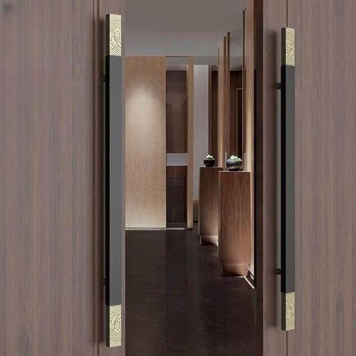 现代简约玻璃大门拉手酒店商铺推拉双开实木大门把手定制logo刻字 - 图0