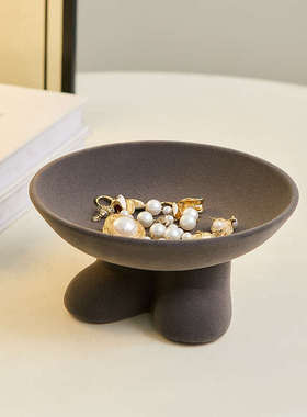 红色陶瓷轻奢鞋柜入户门玄关放钥匙托盘收纳装饰乔迁摆件新婚礼物