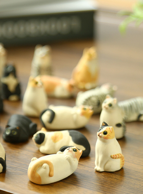 创意手工陶瓷日式呆萌可爱小猫解压车载礼品小女生日