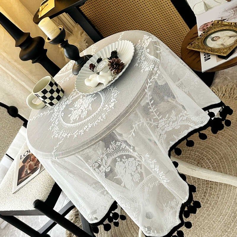法式复古白色蕾丝桌布中古风黑白系风格装饰茶几台布床头柜盖巾,淘宝优惠券,粉丝福利购,淘宝优惠卷