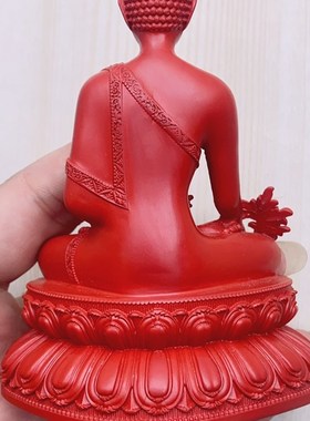 保真朱砂红砂药师佛摆件家中客厅车摆古典明清莲花底座如来摆件用